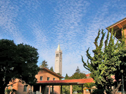 the UC Berkeley clock tower, with spectacular clouds
